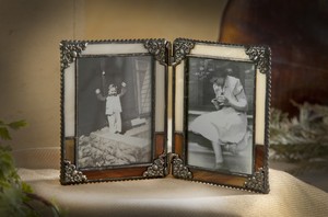 J-Devlin-Glass-Art-Vintage-Opal-amp-Brown-Stained-Glass-Folding-Dbl-Picture-Frame