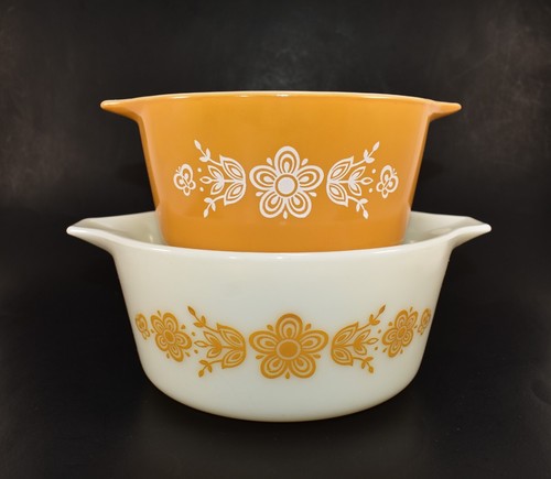 SET CASSERUOLA NIDIFICAZIONE PYREX FARFALLA ORO 2 PEZZI 474-B 473-B SENZA COPERCHI - Foto 2 di 9