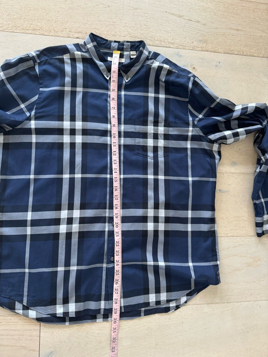 Auth Burberry Brit Mens Size XXL Blue Nova Check Button Down Plaid