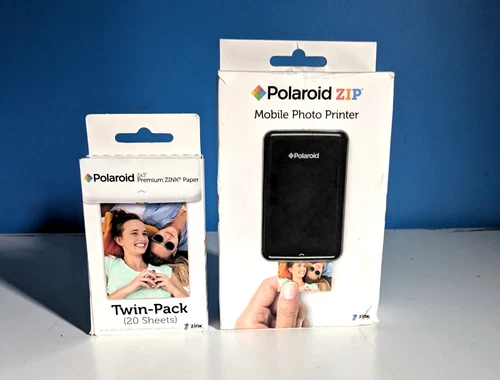 Polaroid ZIP Photo Black Zink Mobile Photo Printer & Polaroid Zip Paper