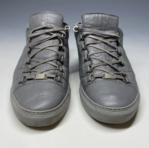 Balenciaga Arena Gray Men 46 Leather Low Top Sneakers Shoes Designer Luxury