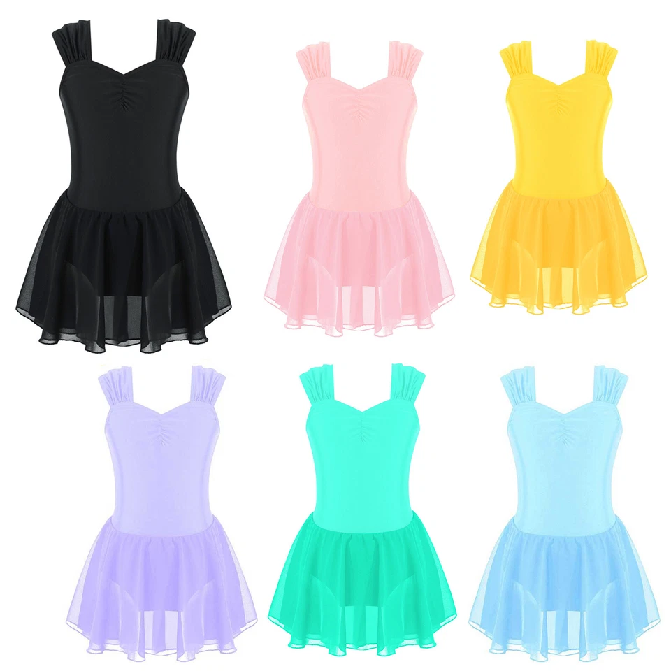 UK Girls Ballet Tutu Dress Mesh Ruched Leotard Dress Ballerina Dancewear Costume - Image 4 of 4