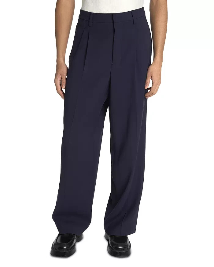 パンツ AMI PARIS MIDNIGHT BLUE WOOL PANT AMI Straight Fit Pleated Pants Men's 38 Midnight Blue Wool