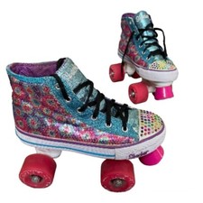 SKECHERS TWINKLE TOES ROLLER SKATES Youth Girl Size US 2 Rainbow Sequins