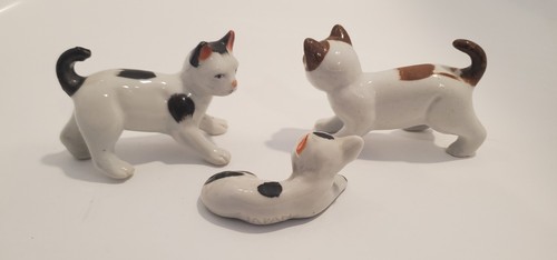 3 GATTINI GATTI VINTAGE MINIATURA PORCELLANA CERAMICA GIAPPONE BIANCO NERO ARANCIONE - Foto 9 di 9