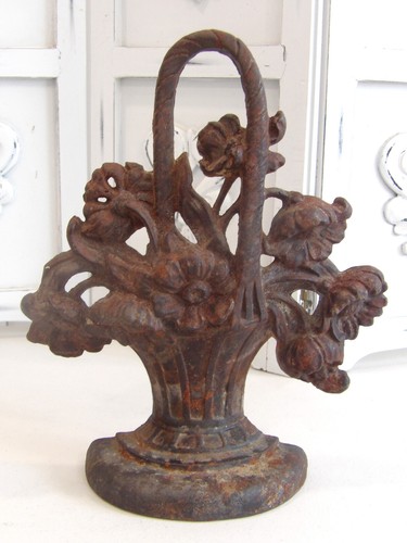 The Best OLD VINTAGE Cast Iron HUBLEY Flower Basket Door Stop #182~Aged Patina - Picture 4 of 6