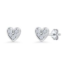 Minimalist Heart Stud Earrings CZ 925 Sterling Silver 6.8mm