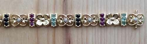 Gorgeous 3.6ctw GENUINE SAPPHIRE EMERALD & RUBY GEMSTONE VERMEIL BRACELET 7.5" - Picture 3 of 7