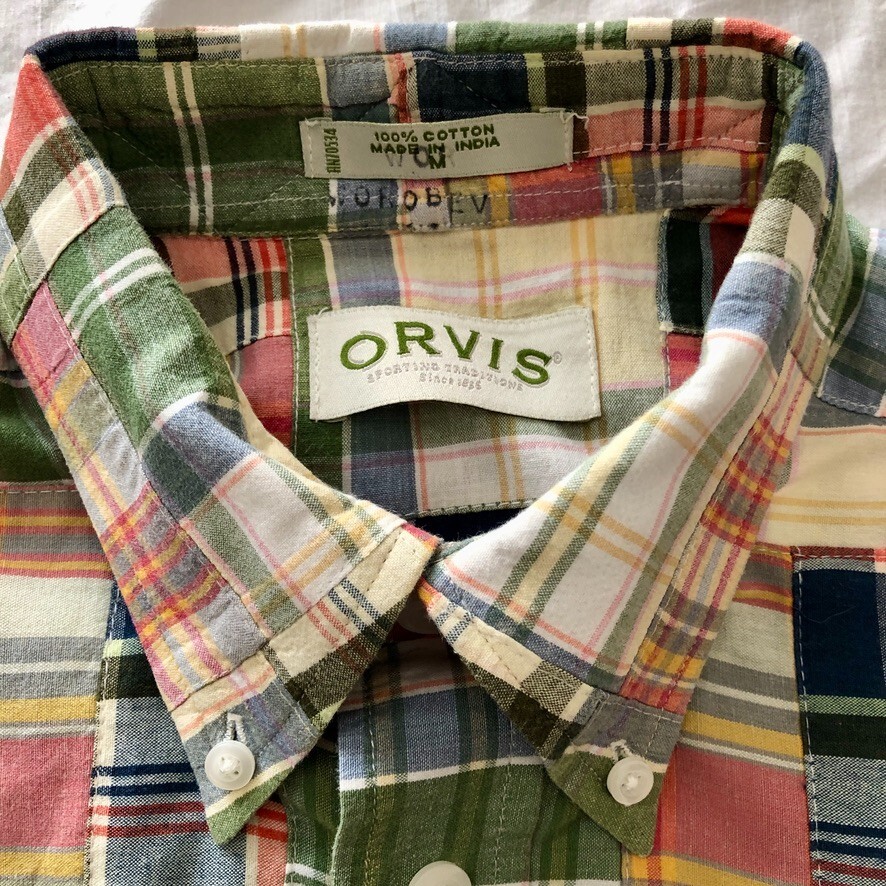 Orvis multicolor plaid patchwork madras shirt sho… - image 3