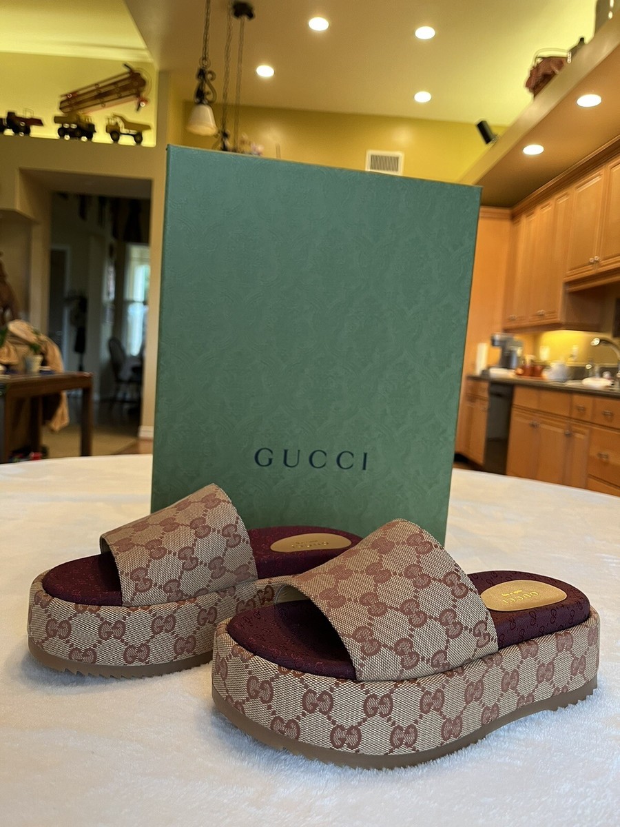 Gucci Platform Sandal Canvas Beige Ruggine Sz. 36 1/2 Women's