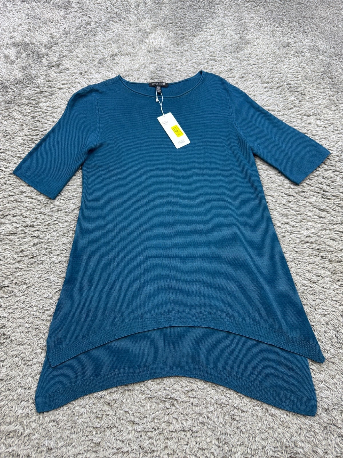 Eileen Fisher Top Women PS Small Teal Sleek Tencel Links Ballet Neck Tunic NWT
