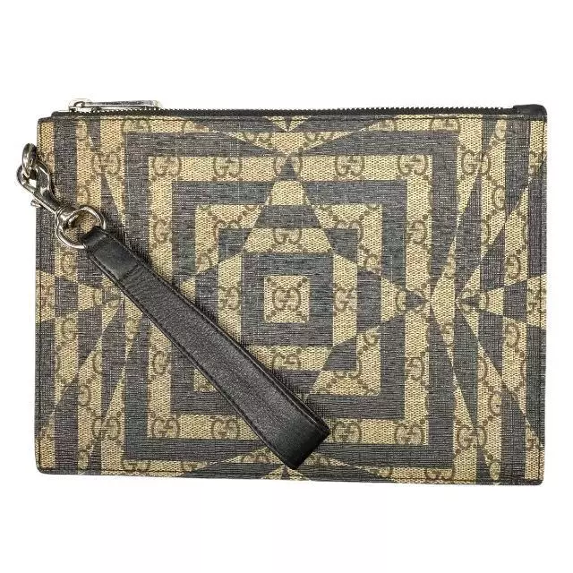 GUCCI Authentique Sac Homme 411768 Pochette GG Kaleido Supreme Cuir Beige 24,5x17cm