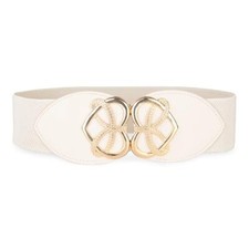 Wide Elastic Cinch Stretch Waistband Retro Gold Heart Buckle Waist Belt Top