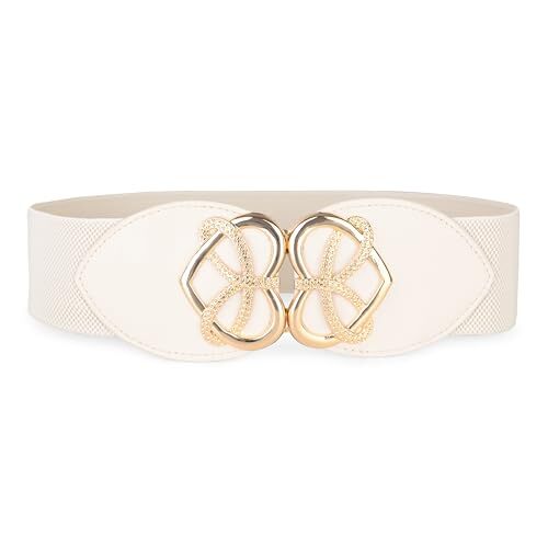 Wide Elastic Cinch Stretch Waistband Retro Gold Heart Buckle Waist Belt Top - Picture 1 of 9