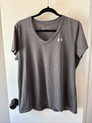 Under Armour HeatGear Loose Fit Women s Heather Gray V-Neck Tee Shirt XL