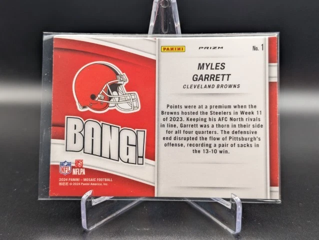 2024 Panini Mosaic MYLES GARRETT #1 Bang! Green Mosaic Cleveland Browns - Image 2 of 2