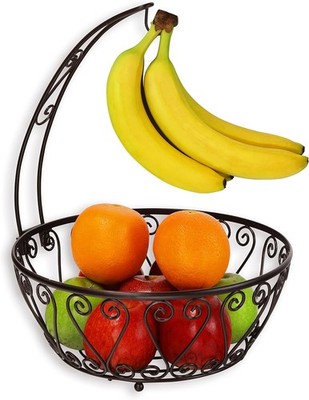 Simplehouseware Fruit Basket Bowl with Banana Hanger Bronze Kitchen