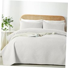 Full/Queen Quilt Set,Ultrasonic Embossed Bedspread, Full/Queen 90"x96" White