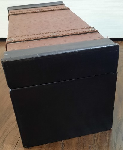 Retro Aufbewahrung/Schmuckkästchen Klappdeckel Riemen weich gefüttert strukturiert Holz EX ZUSTAND - Bild 10 von 14