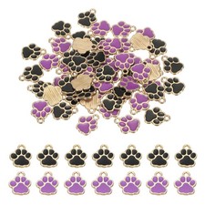 60Pcs 15 x 12 mm Alloy Enamel Dog Paw Print Charms, Black/Gold, Purple/Gold