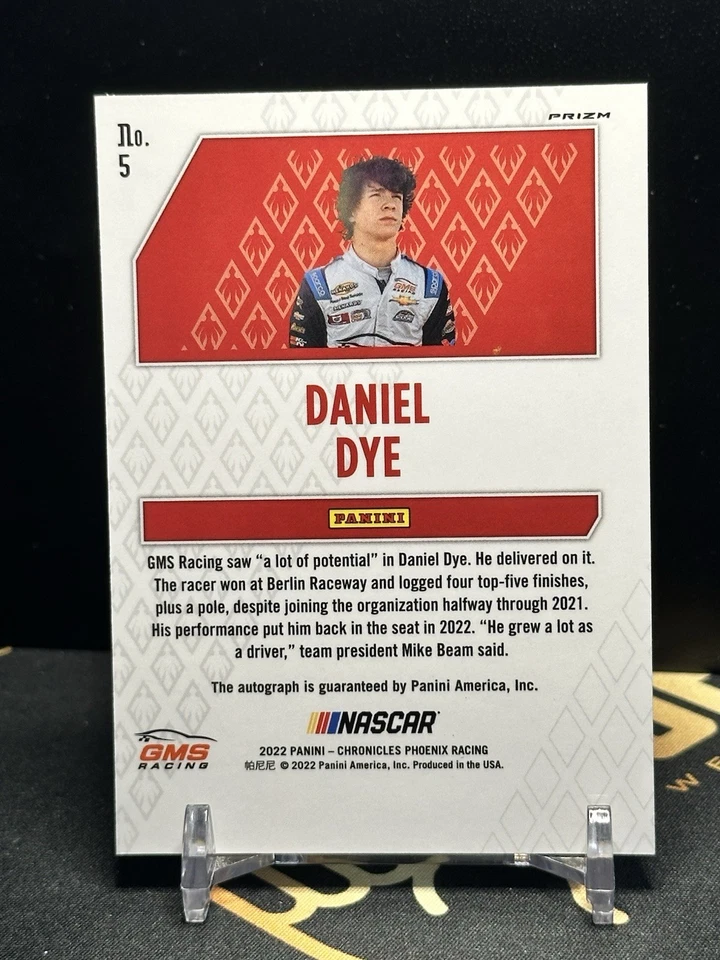 Daniel Dye 2022 Panini Chronicles Racing Signed Phoenix Auto Rookie RC #5 NASCAR - Image 2 of 2