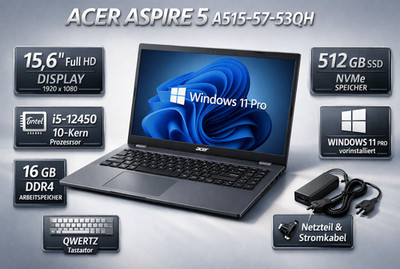 Acer Aspire 5 | A515-57-53QH | 15.6''/ i5-12450 / 16GB / 512GB / W11 Pc Laptop