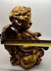 Old 10.5" Gold Resin Cherub Angel w/Wings Playing a Violin Baroque Putto Decor  — photo 10