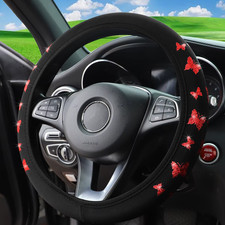 1 Glitter Butterfly Blingbling Fabric Waterproof Non-Slip Steering Wheel Cover F