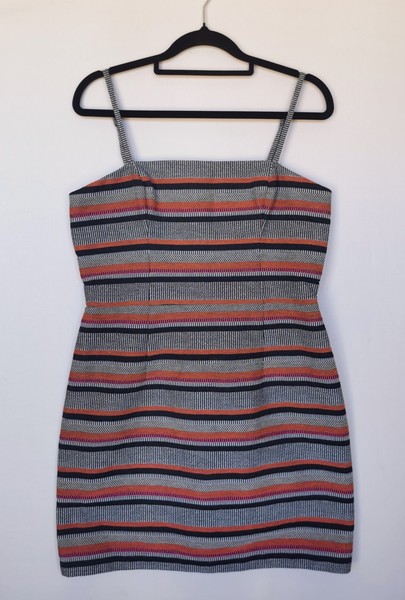 Kookai Sz 40 Multicoloured Striped Lined Jacquard Textured Bodycon Mini Dress