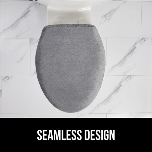Memory Foam Toilet Lid Seat Cover, Stays in Place Elastic Edges, Soft Velvet ... - Picture 8 of 9