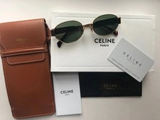 Celine CL40235U 30N Triomphe Metal Oval Sunglasses Gold Green Lens