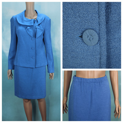 ST. JOHN Knits Light Blue Jacket & Skirt Suit Size M L 10 8