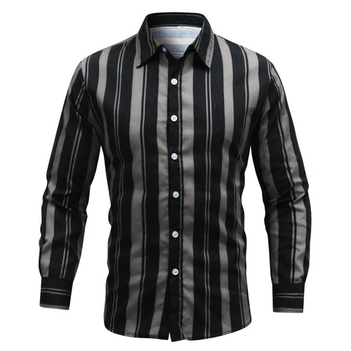 Men Button Down Shirt Casual Slim Striped Print Long Sleeve Casual Fashion Tops - Picture 8 of 14