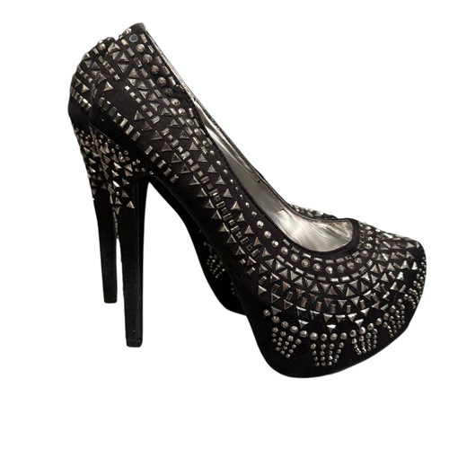 Breckelles Black Studded Platform Stiletto Heels Sz 7 Glam Bling Pumps 6in Heels - Picture 6 of 18