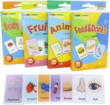 Flash Cards for Toddlers, Educational Learning Set of 144, Body Animal Food Frui