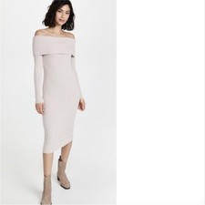 Revolve Enza Costa Nude Sweater Knit Off Shoulder Midi Dress Size Medium
