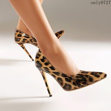 Womens Pointy Toe Slip On Faux Leather High Stiletto Heel Pumps Shoes 48/49/50