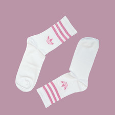 adidas mens white with glitter pink 3-stripe crew socks size L