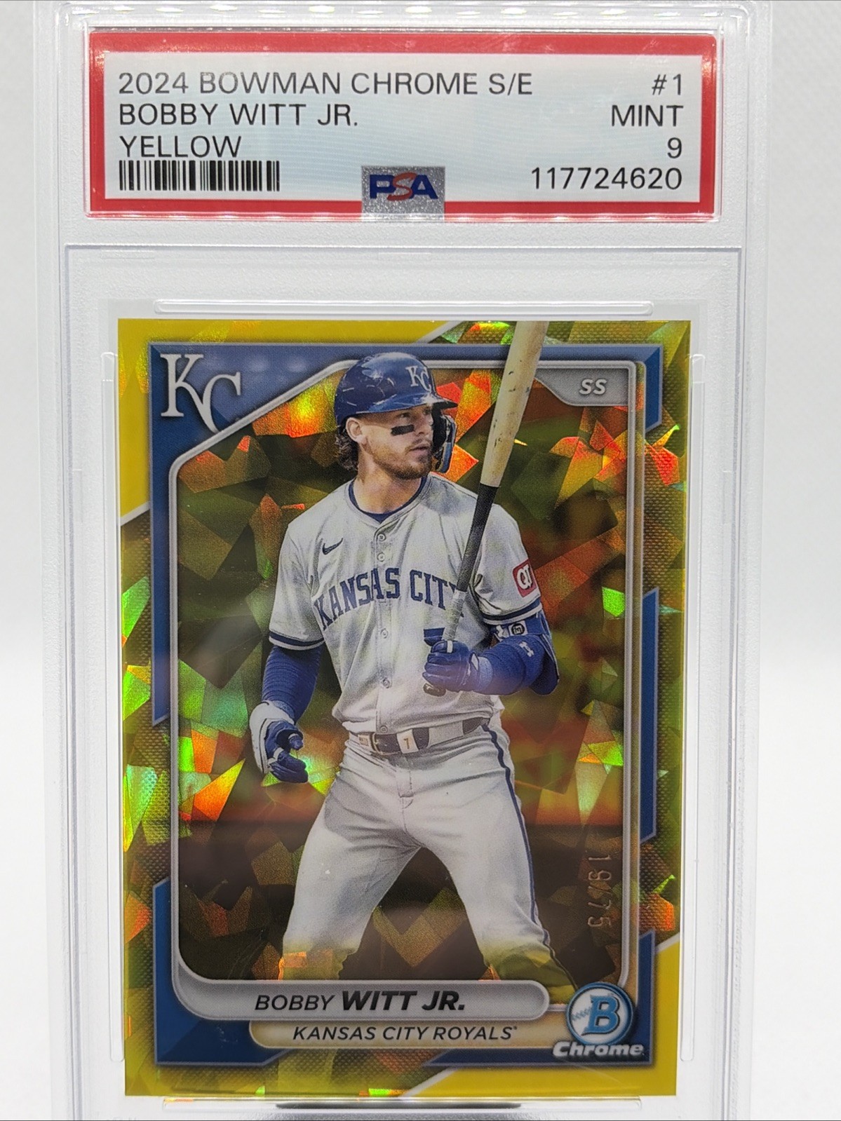 2024 BOWMAN CHROME SAPPHIRE EDITION YELLOW #1 BOBBY WITT JR. 74/75 PSA 9