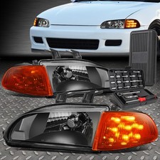 For 92-95 Honda Civic Led Black Clear Side Turn Signal Headlight Lamptool Set