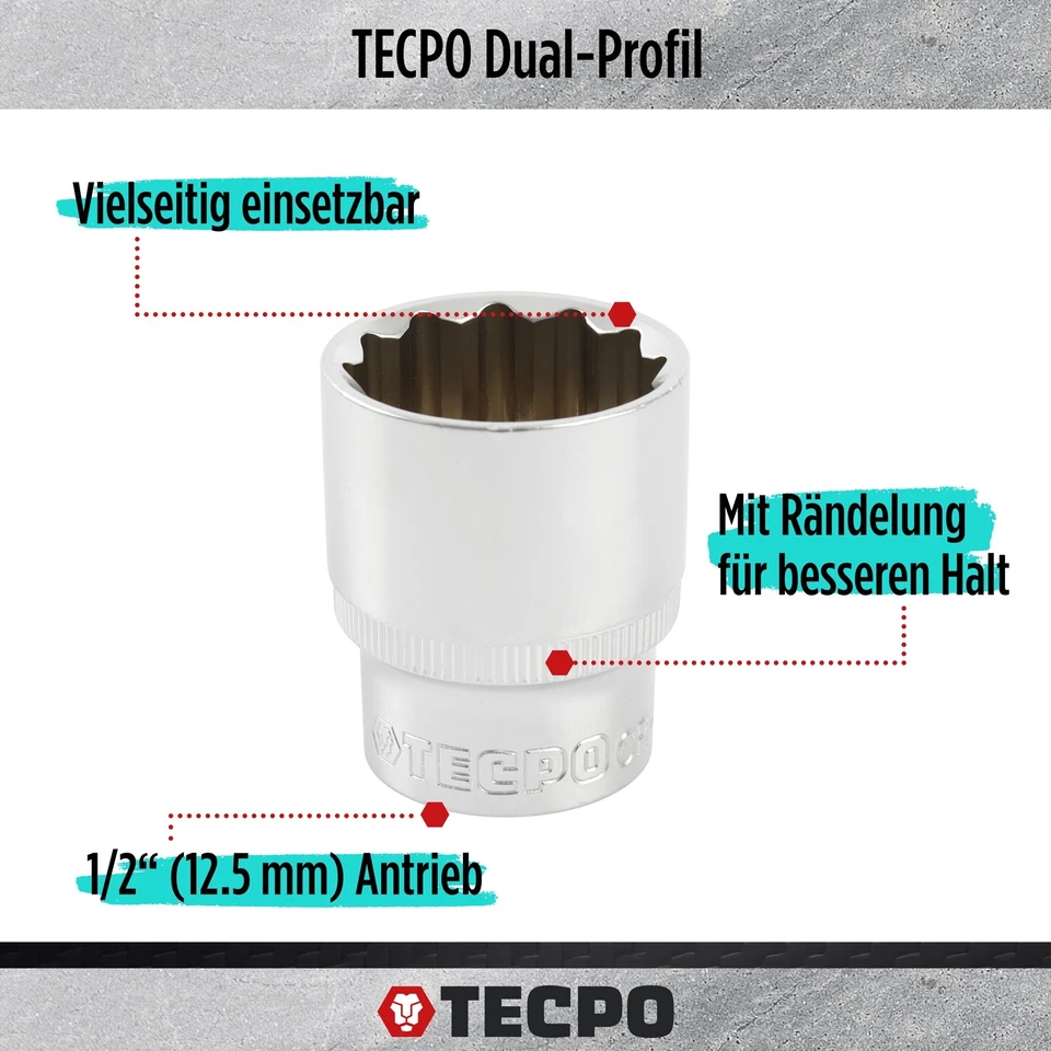TECPO STECKSCHLÜSSEL SATZ 1/2 ZOLL SET 21-TEILIG 8-36 mm VIELZAHN NÜSSE KFZ NUSS - Bild 3 von 4