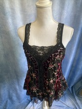 Vintage 90s Y2K Zoe of California Whimsigoth Corset Camisole Top Velvet Lace S M