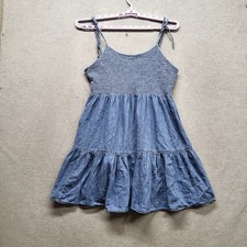 GAP Women Dress M Blue Smocked Mini Denim Chambray Sleeveless