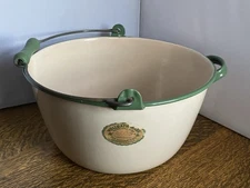 Vintage Cream With Green Trim Vollrath Enamelware Pot Pan w/Pour Spout & Handle