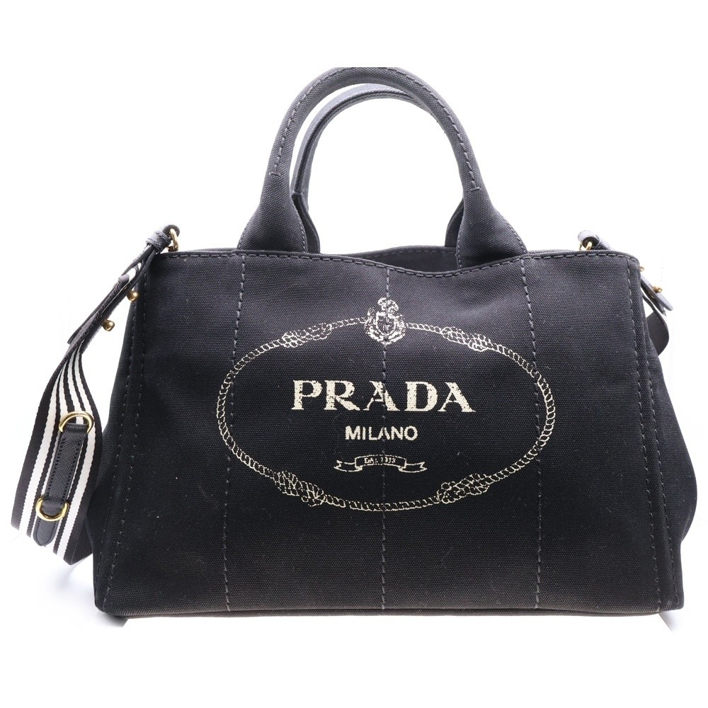 Prada Black Canvas M Canapa Two-Way Shoulder Bag Handbag