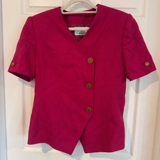 Kasper for ASL Magenta Pink Asymmetrical Button Short Sleeve Blazer Vintage 12