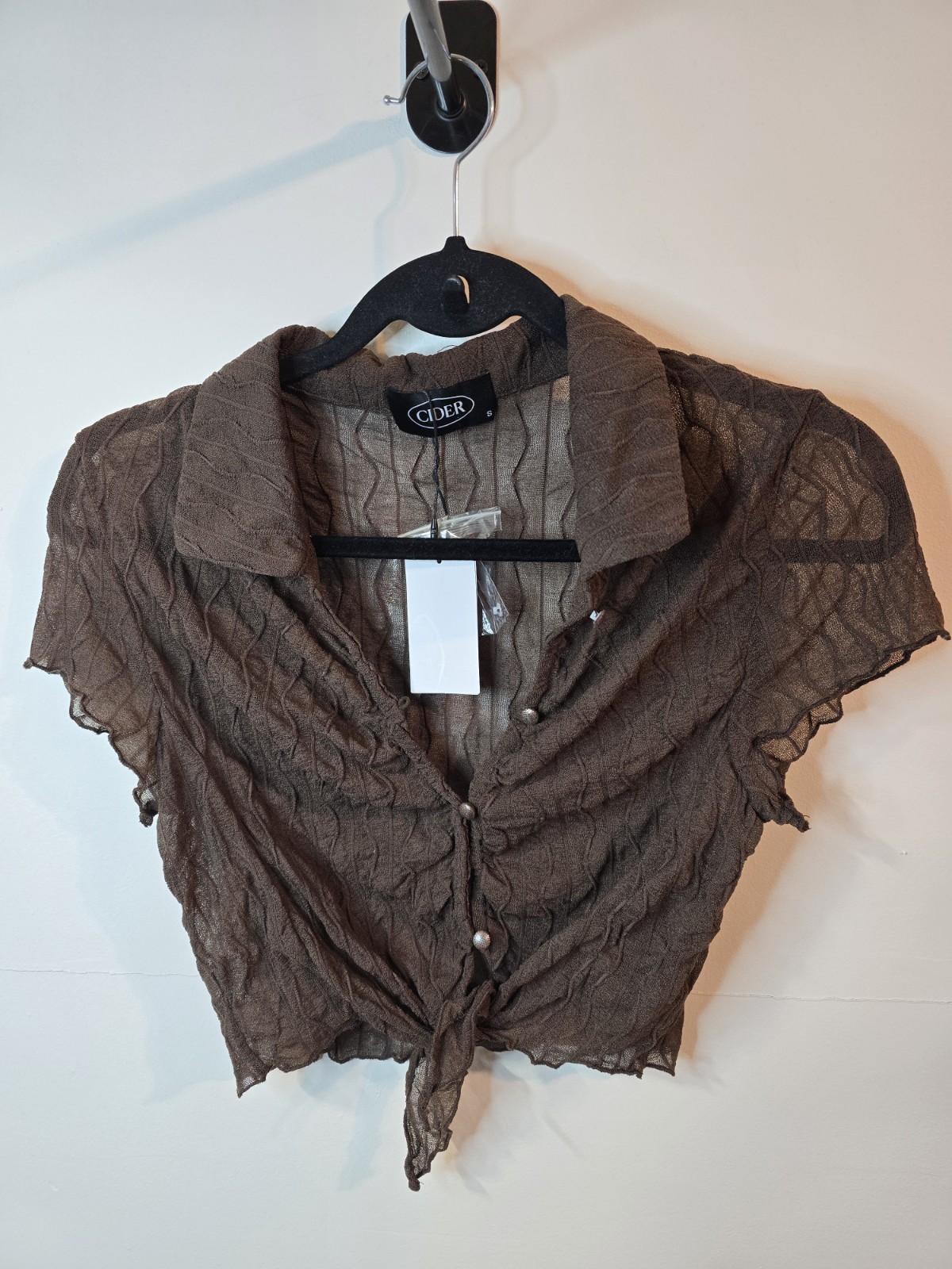 NWT Small Sheer Tie Front Blouse Brown Crop Top Y2K Fairy Grunge Whimsigoth