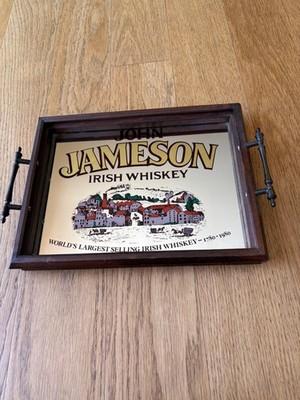 VINTAGE JOHN JAMESON IRISH WHISKEY FRAMED BAR MIRROR / Tray 12 X 10