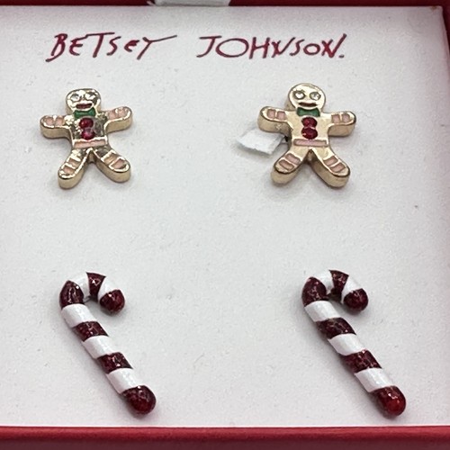 NWT Betsey Johnson Gingerbread Man & Candy Cane Earrings Set in Gift Box - NEW! - Picture 6 of 7