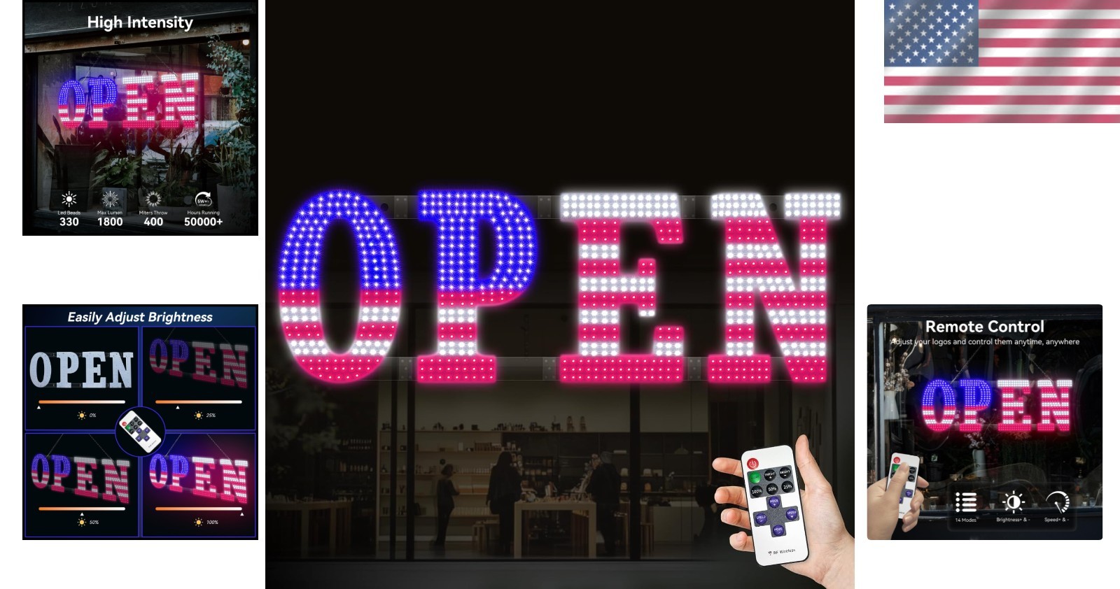 Customizable LED Open Sign - 30'' x 10'' with Remote Control for Bars & Salons